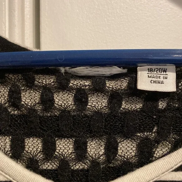 Black/White Striped Shirt with Lace - Picture 2 of 10